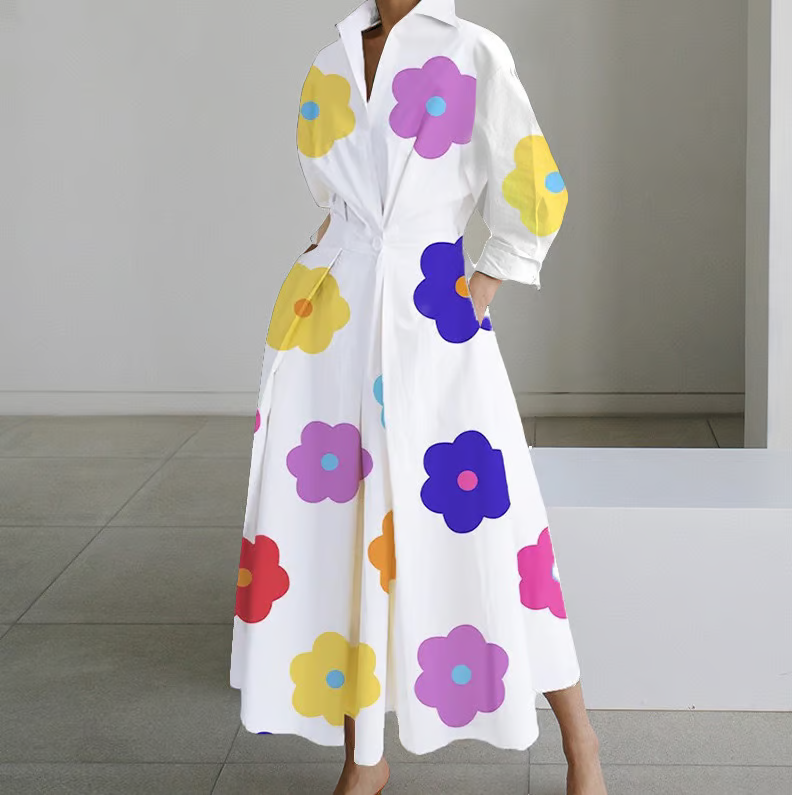 💕What should I wear tomorrow?💕Women's Plain Lapel Shirt Wrap Dress