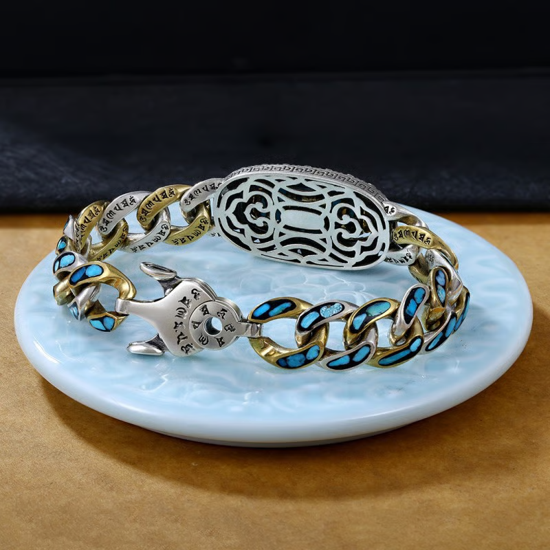 Turquoise Six-character Mantra Nine-eyed Dzi Bead Bracelet