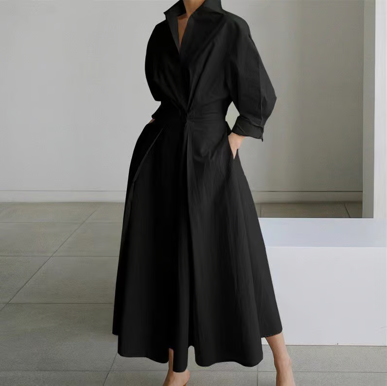 💕What should I wear tomorrow?💕Women's Plain Lapel Shirt Wrap Dress