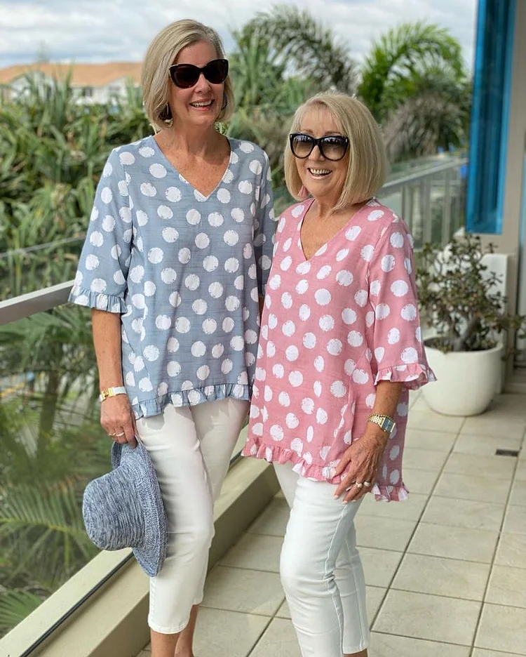 V-neck Polka Dot T-shirt