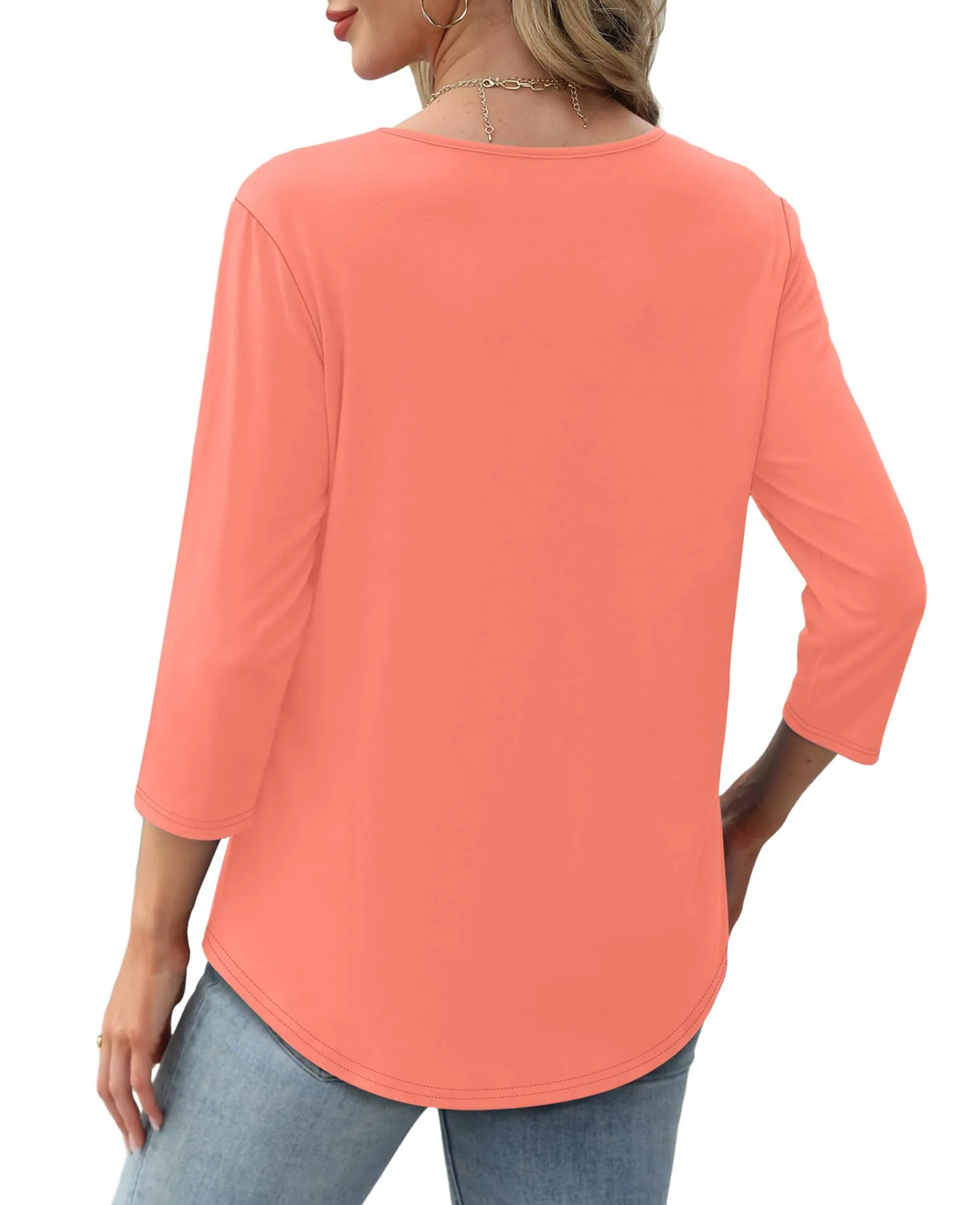 Limited time sale🔥Women's 3/4 Length Sleeve Crewneck Casual Pleated Tunic Tops