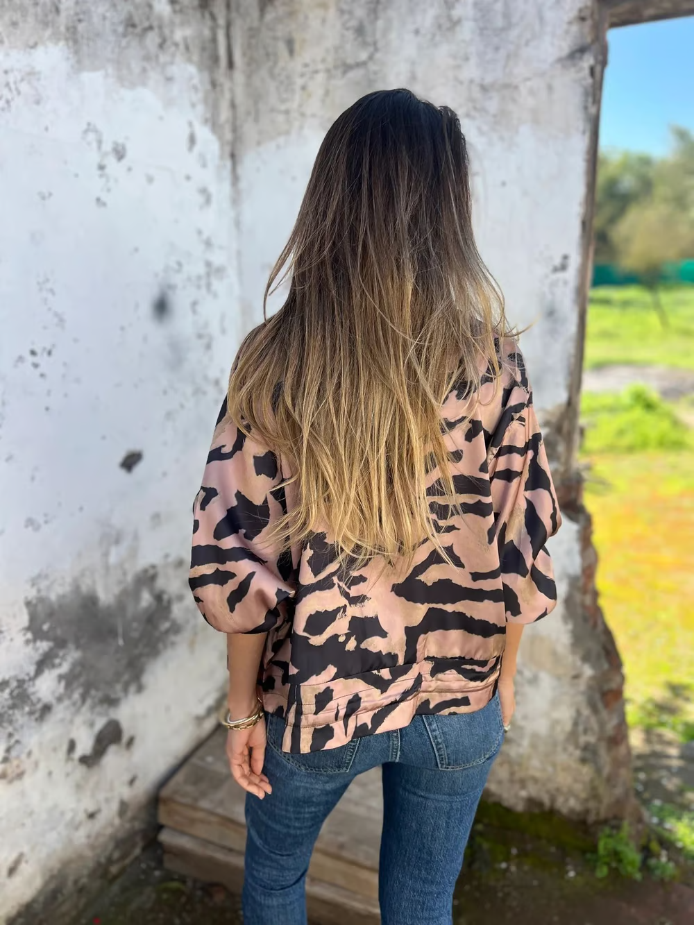 Women's Spring Zebra Print Zipper Bomber Jacket