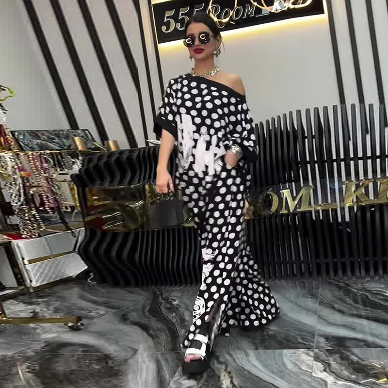 Trendy Polka Dot Print Set for Women: Oversized Top and Wide-Leg Pants