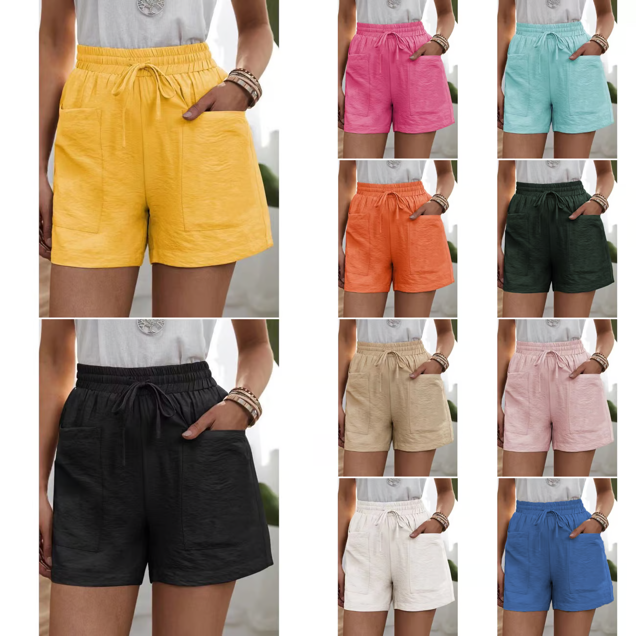 š„Buy any 2 Get 10% offš„Solid Two Pockets Loose Casual Short Pants