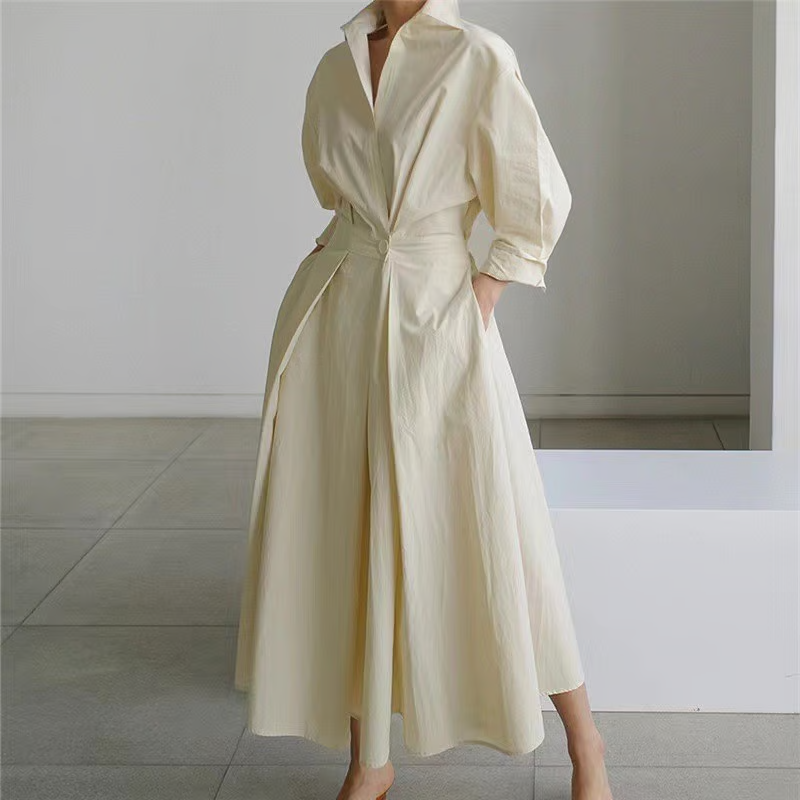 💕What should I wear tomorrow?💕Women's Plain Lapel Shirt Wrap Dress
