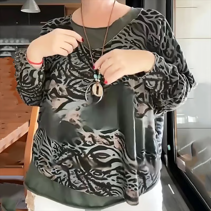 ✨Women's blouse with leopard sleeves, abstract pattern blouse
