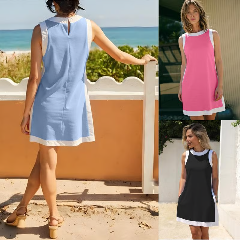 ⏰🔥LAST DAY 57% OFF - Women's Cotton 2-Piece Sets Color Block Crewneck Sleeveless Top + Skirt & Shorts w/ Pockets