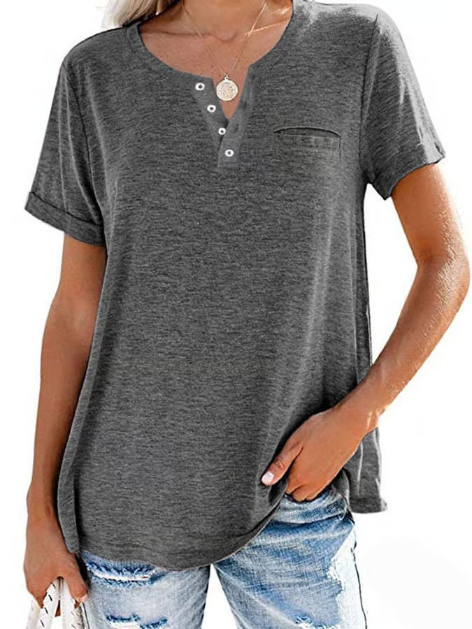 đ„Buy any 2 Get 10% offđ„đ„Fashion Solid Color Pocket Short Sleeve T-Shirt