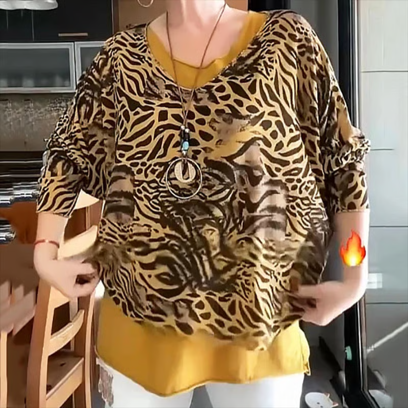 ✨Women's blouse with leopard sleeves, abstract pattern blouse