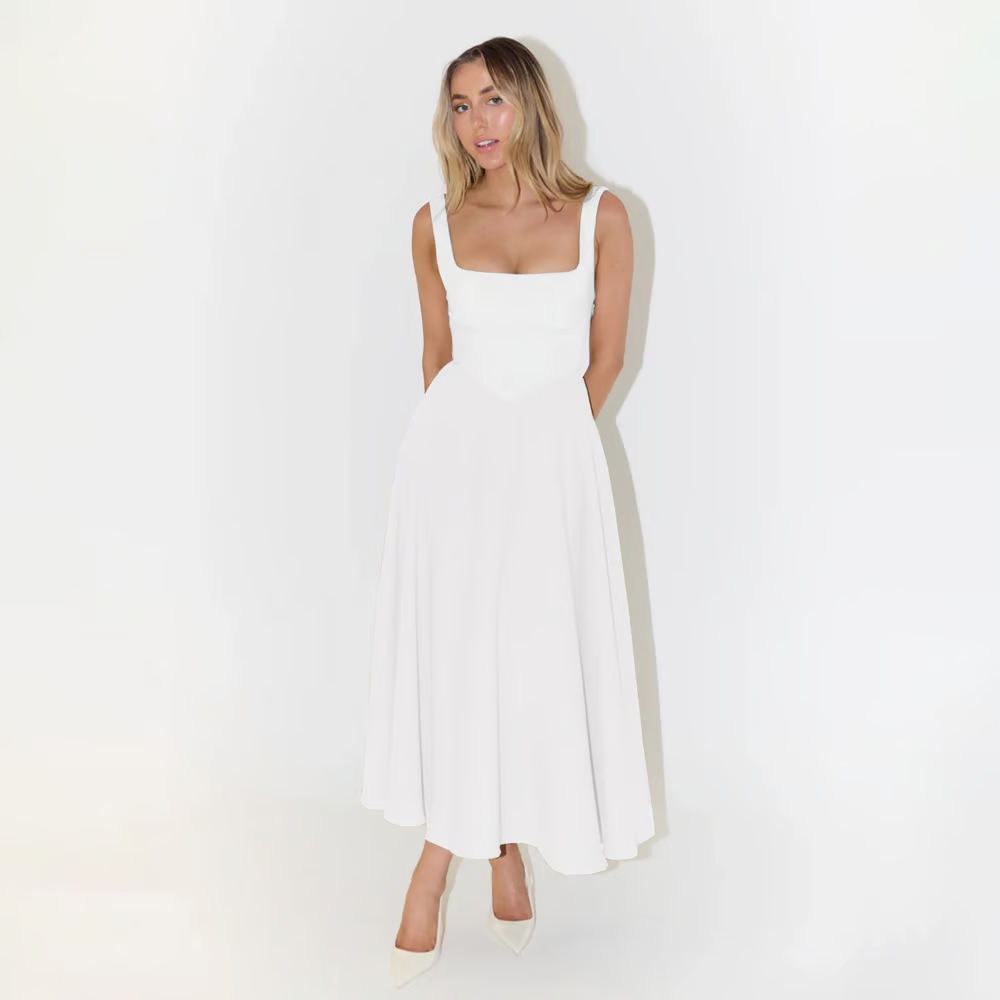 High Waist Square Neck Midi Dress