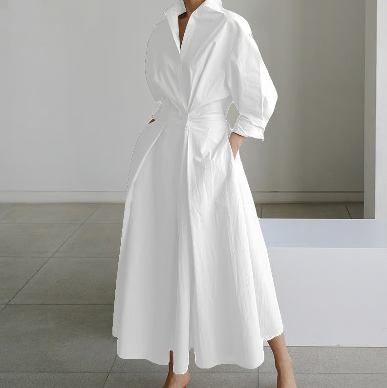 💕What should I wear tomorrow?💕Women's Plain Lapel Shirt Wrap Dress
