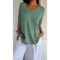 💖Solid Color Knitted V-neck Top💖