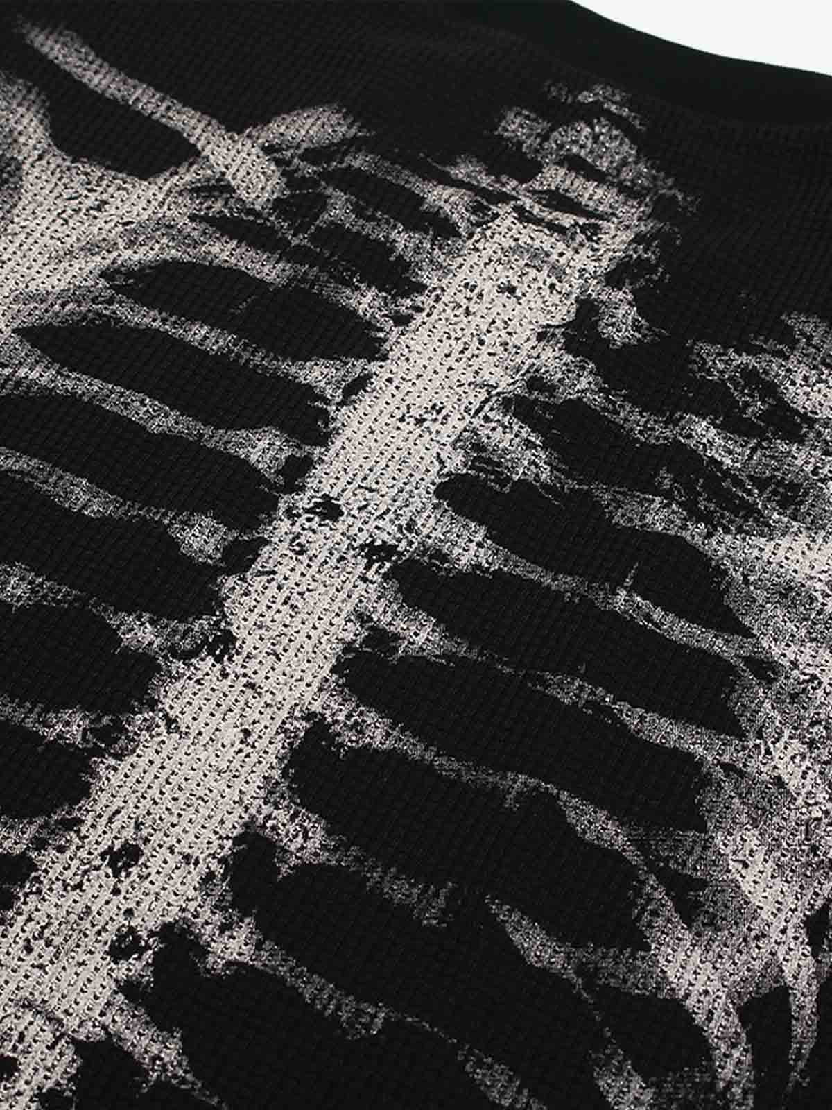 Vintage Skeleton Print Waffle Sweatshirt
