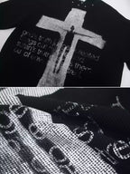 Gothic Cross Graphic Waffle Knit Long Sleeve Tee