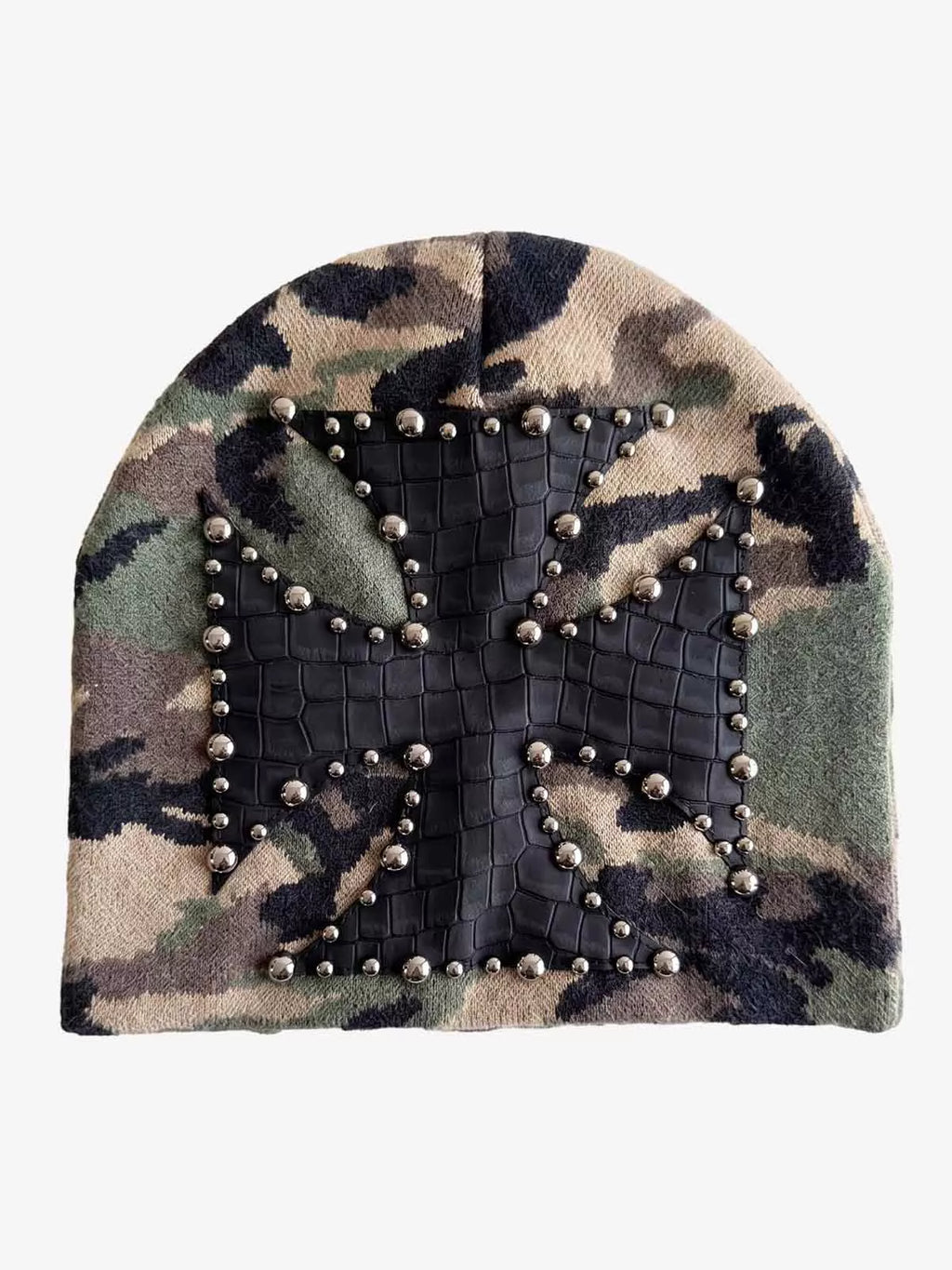 Camouflage Cross Studded Dome Knit Hat