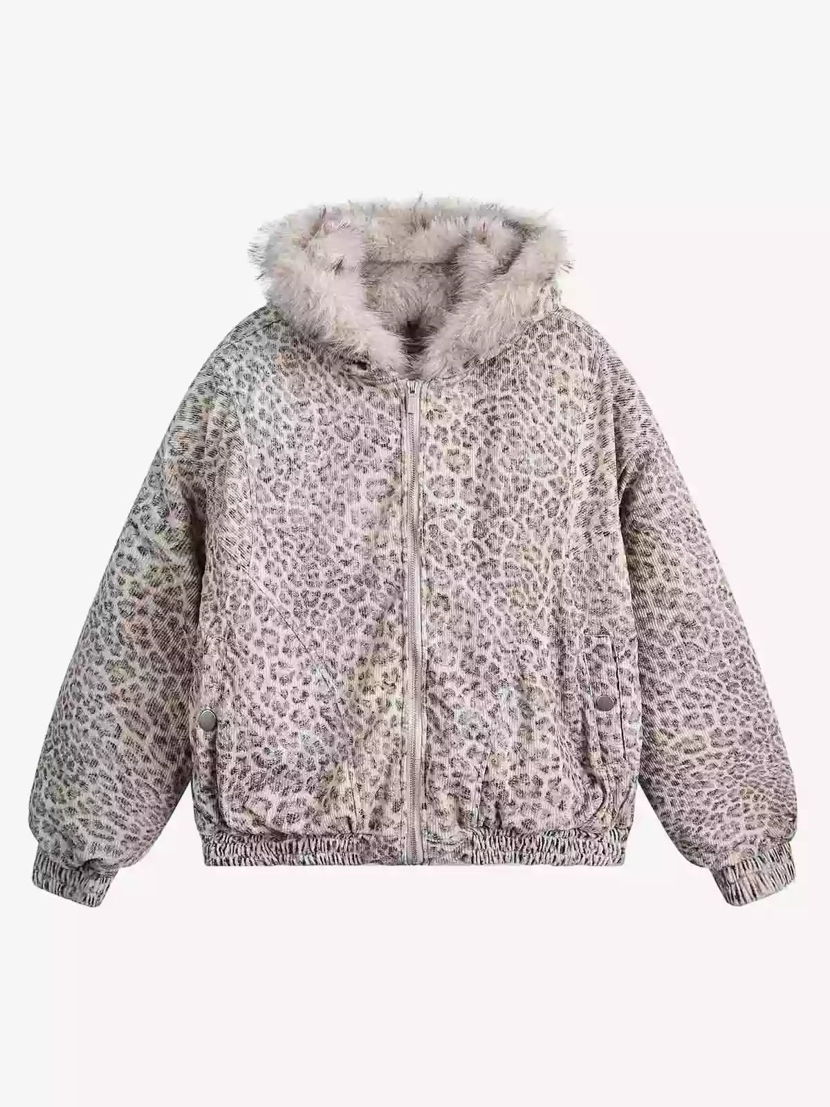 Cheetah Print Faux Fur Hooded Jacket