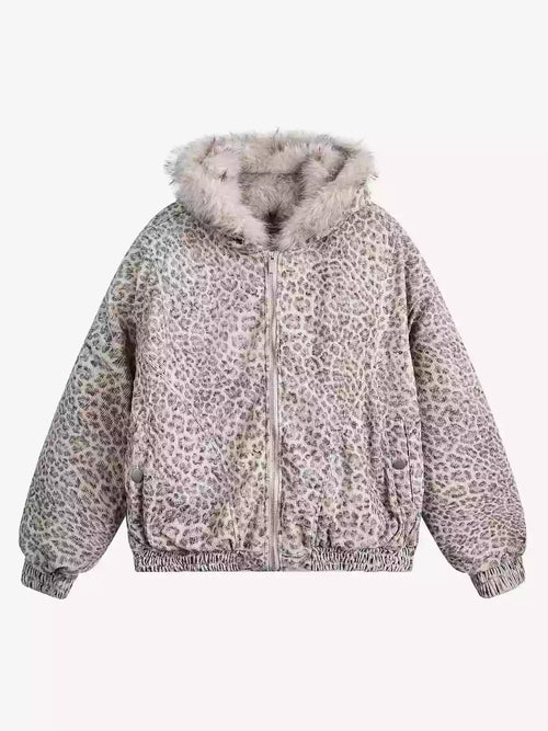 Cheetah Print Faux Fur Hooded Jacket