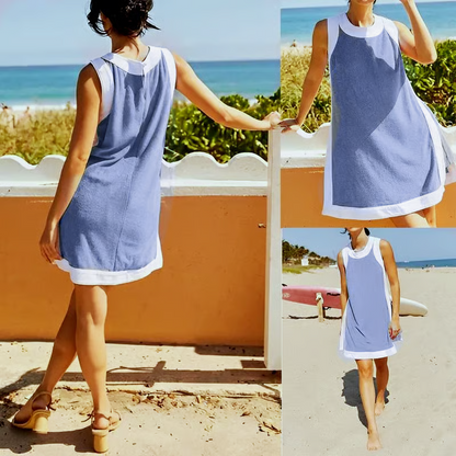 ⏰🔥LAST DAY 57% OFF - Women's Cotton 2-Piece Sets Color Block Crewneck Sleeveless Top + Skirt & Shorts w/ Pockets
