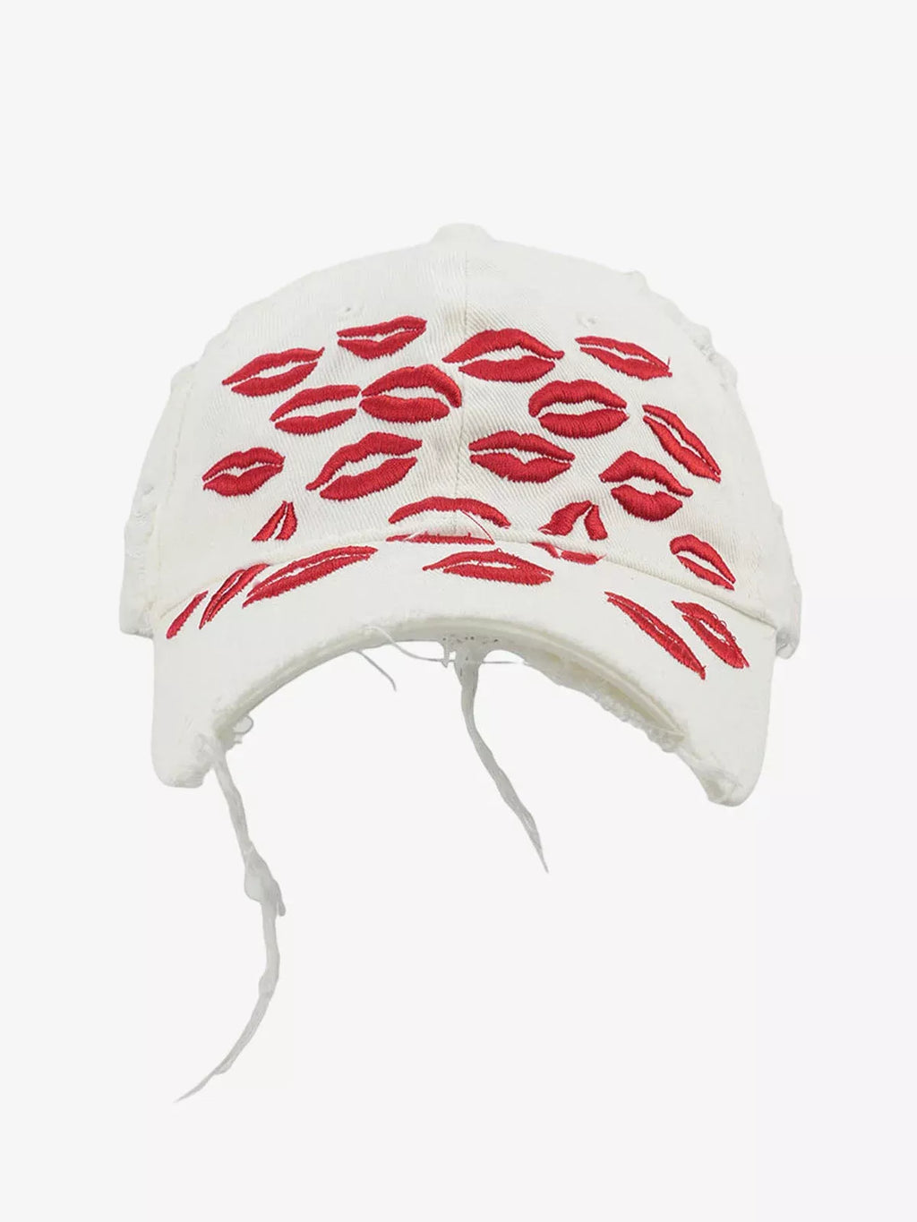Red Lip Embroidery Distressed Baseball Cap