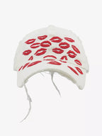 Red Lip Embroidery Distressed Baseball Cap