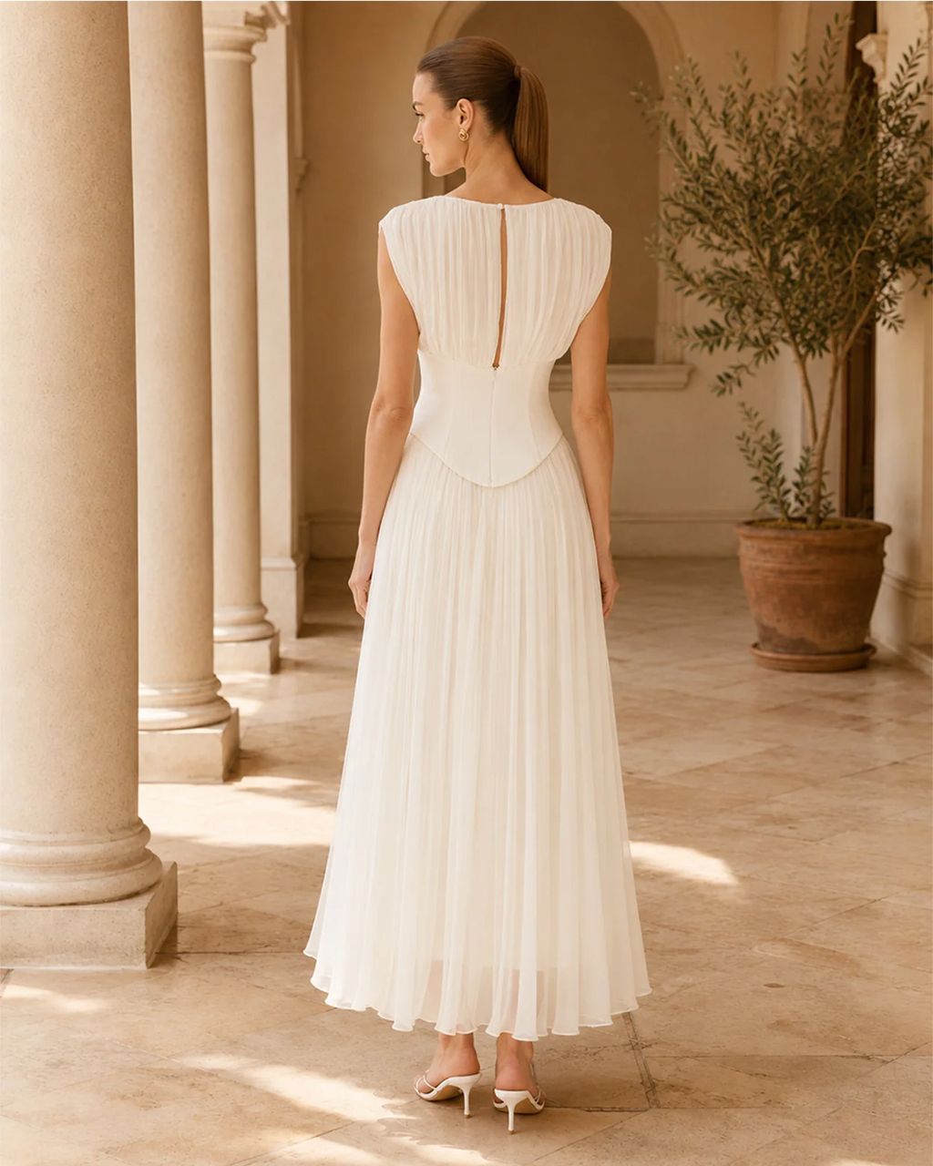 Evelina Ivory Chiffon Midi Dress