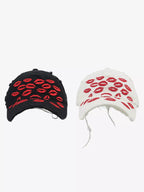 Red Lip Embroidery Distressed Baseball Cap
