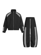 Striped Track Jacket and Wide-Leg Pants Two-Piece Set