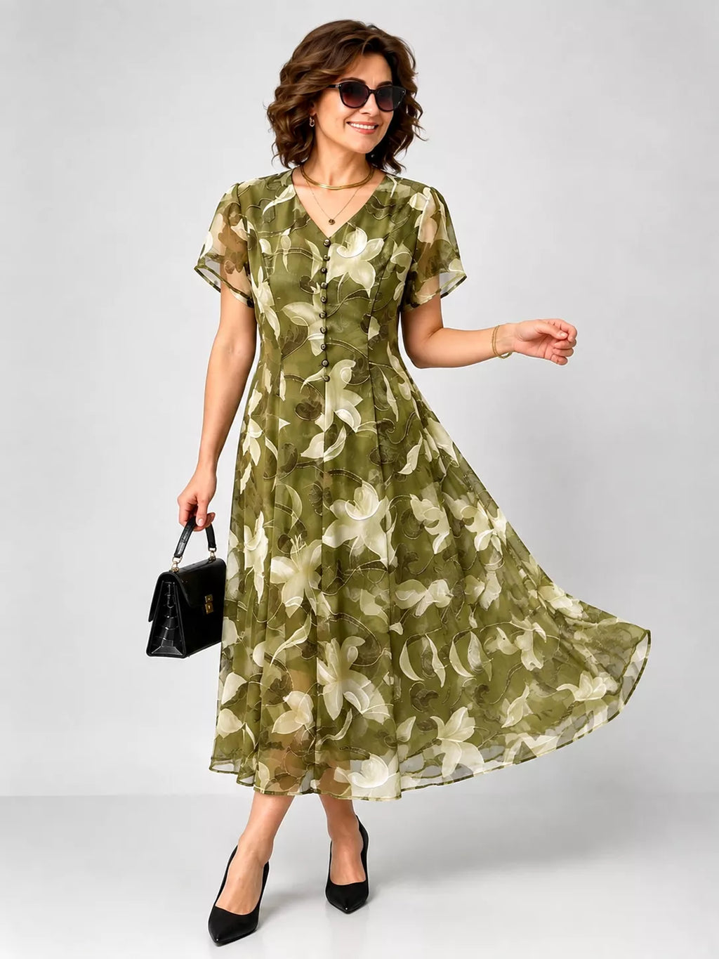 Graceful Floral Print Summer Dress