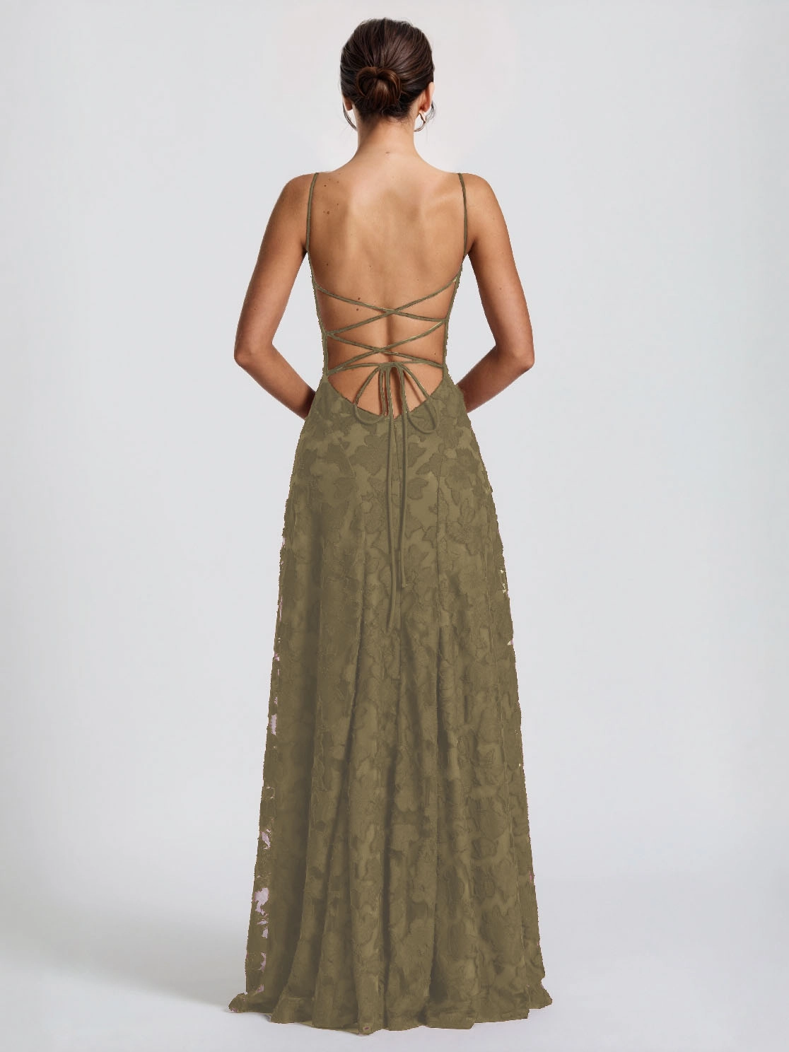Elegant Floral Lace Spaghetti Strap Maxi Dress