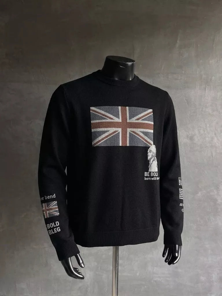 Union-Jack Waffle-Knit Distressed Long-Sleeve Shirt