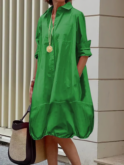 💃2025 New Style Women's Long Sleeve Button-down Shirt Dresses, Casual Loose Midi Dress with Two Side Pockets | Almost Gone⚡