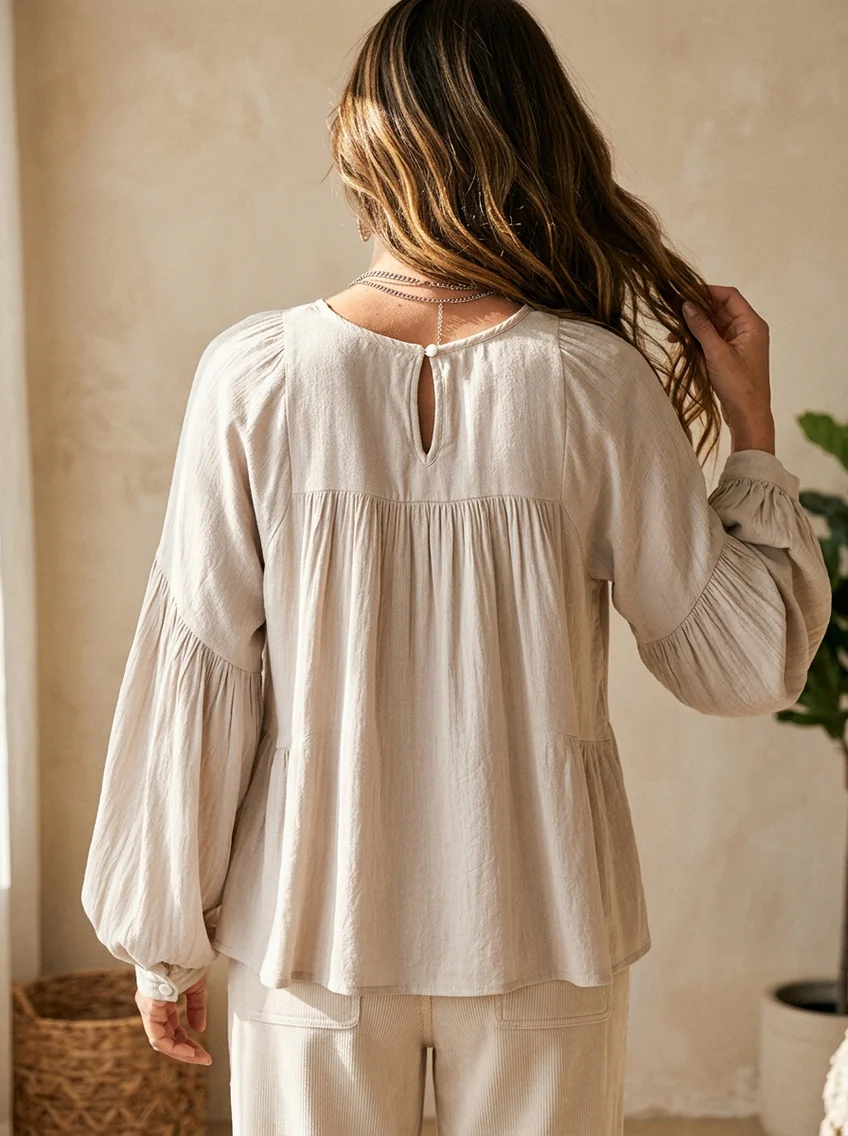 Airy Vintage-Inspired Ruffle Soft Ruffle Bohemian Blouse