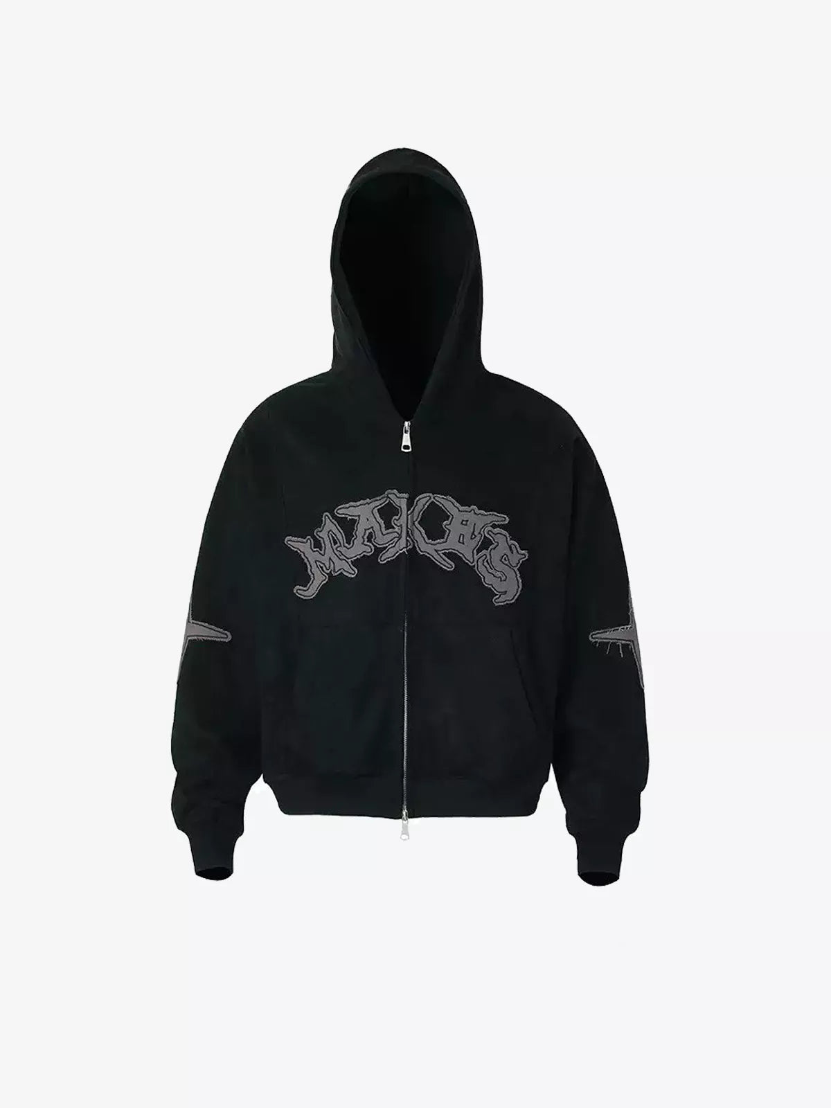 Applique Star-Embroidered Double-Zip Heavyweight Hoodie