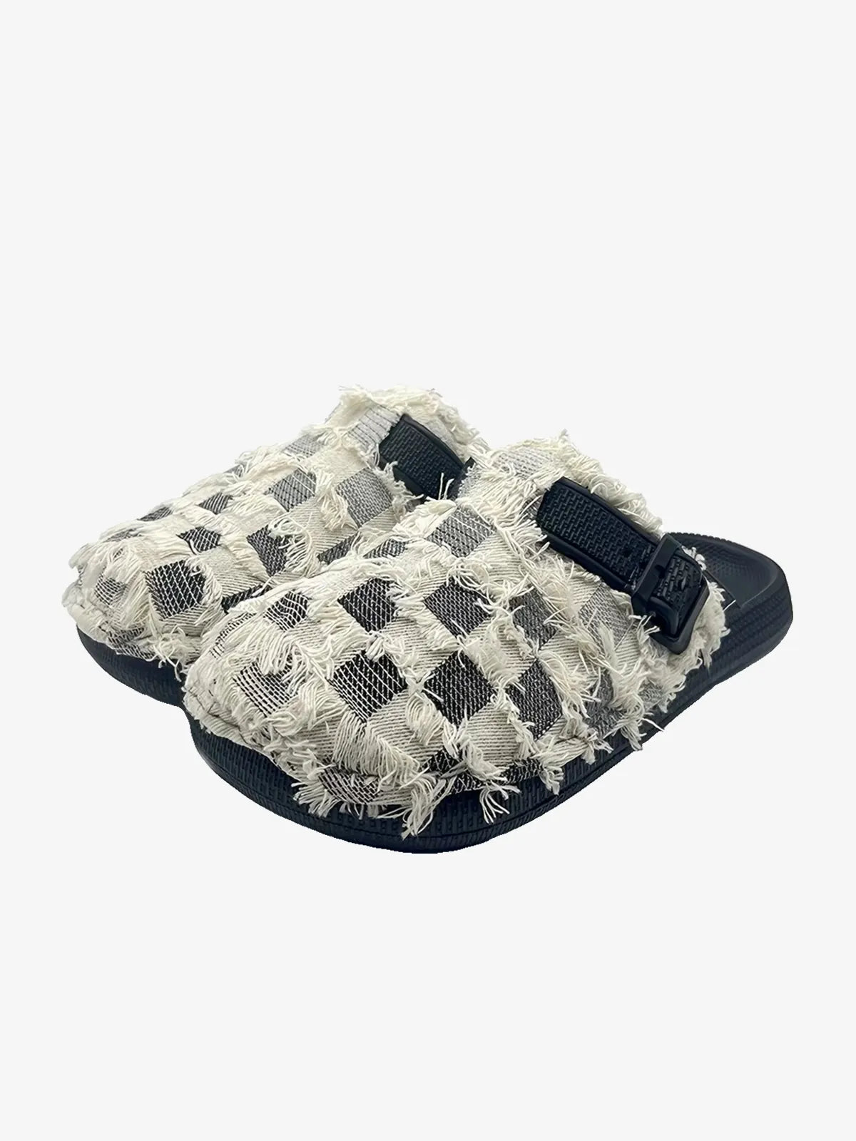 Suede Buckle Strap Rubber-Sole Streetwear Mules