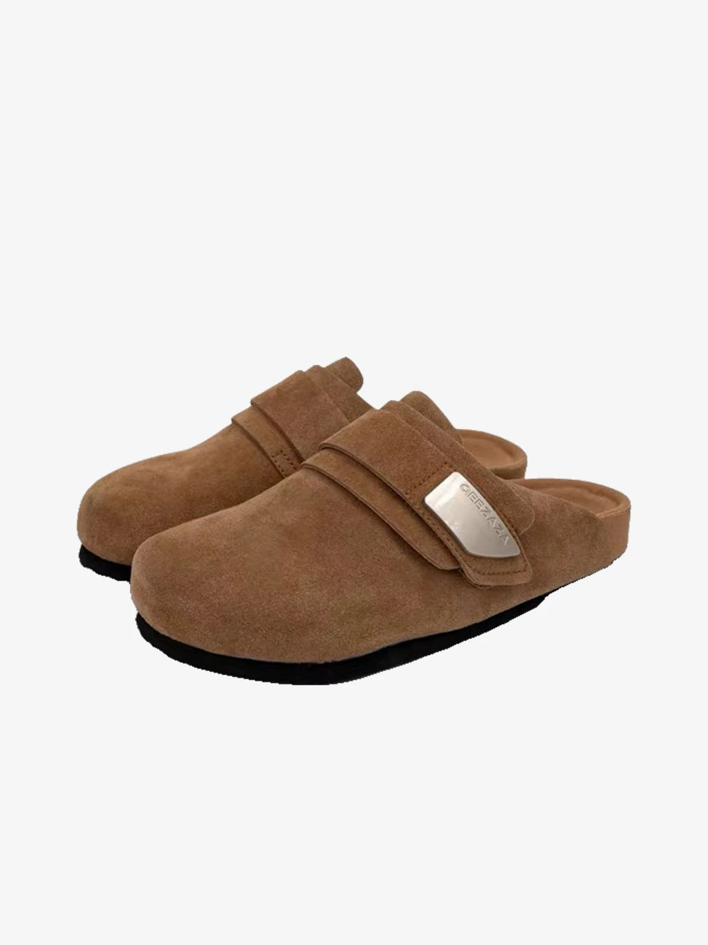 Suede Metal-Plate Strap Streetwear Clogs