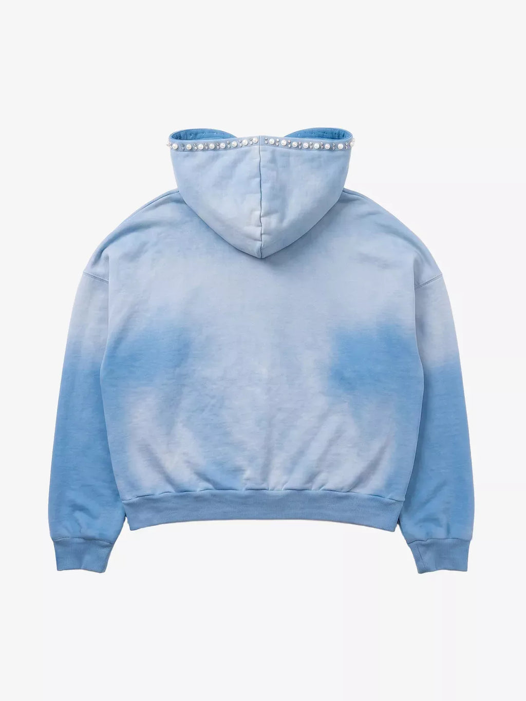 Gradient Washed Distressed Rhinestone And Pearl Hoodie