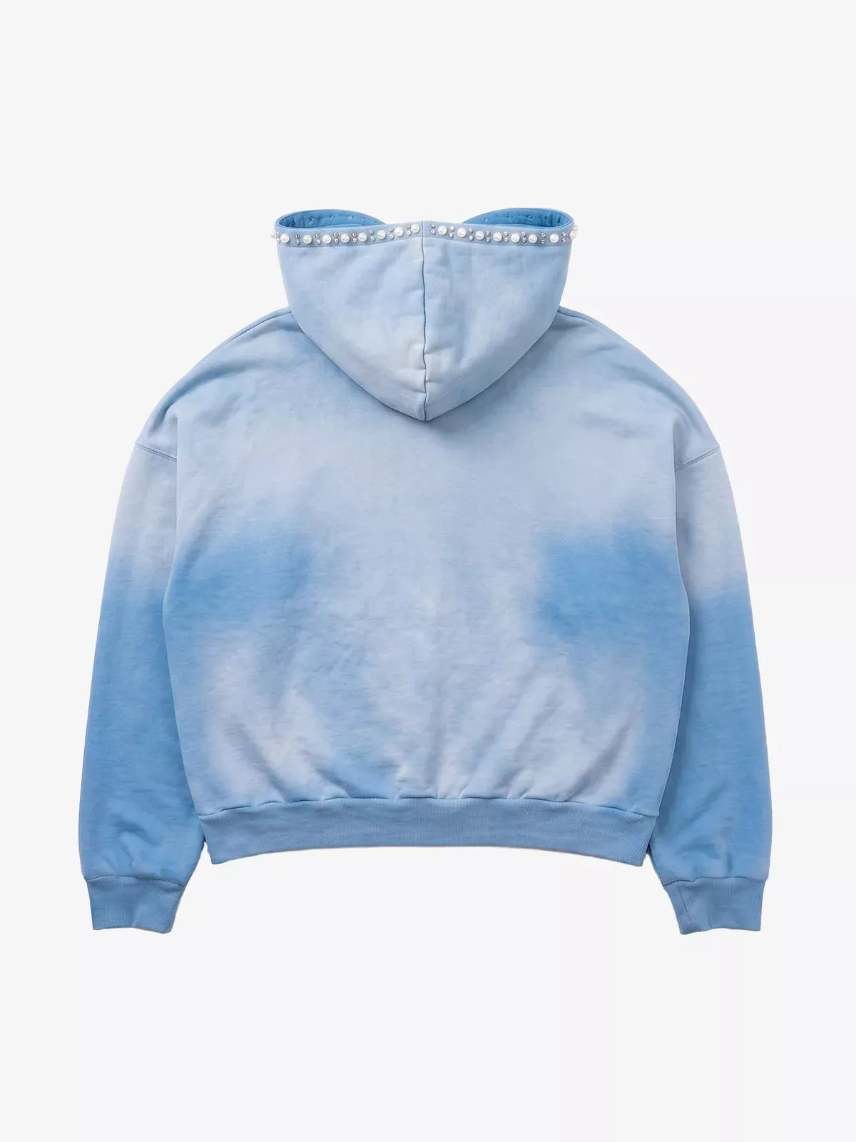 Gradient Washed Distressed Rhinestone And Pearl Hoodie
