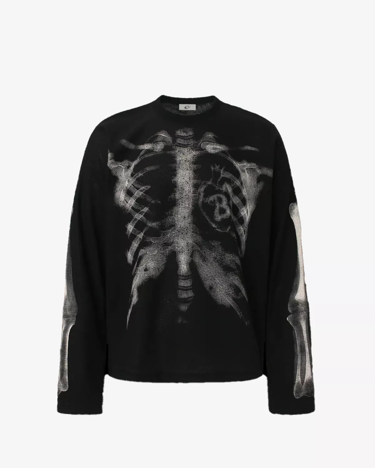Vintage Skeleton Print Waffle Sweatshirt