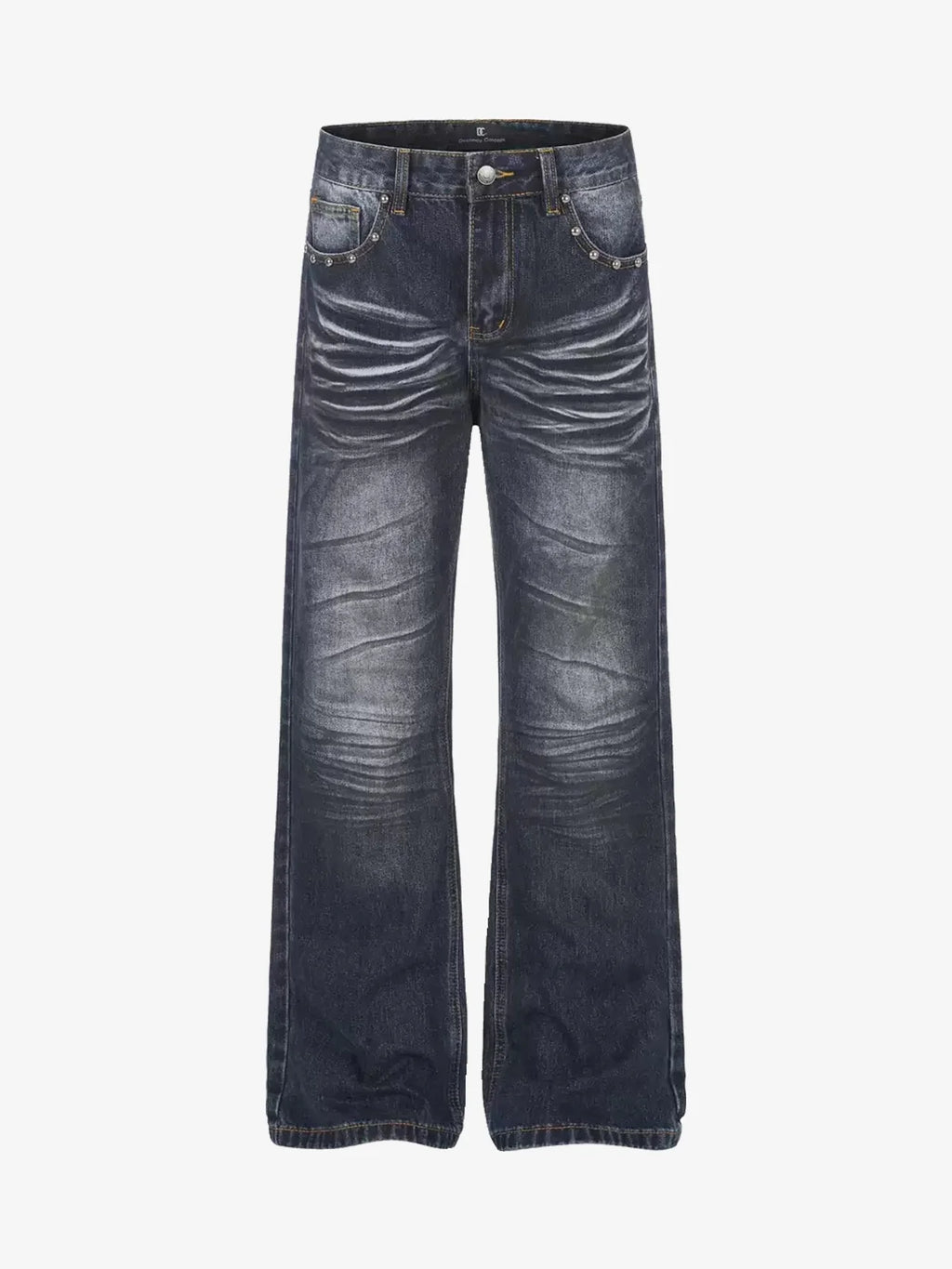 Flag Graphic Washed Distressed Wide-Leg Jeans