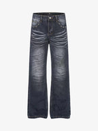 Flag Graphic Washed Distressed Wide-Leg Jeans