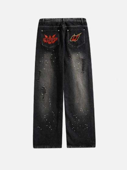 Niceprimes Heavy Duty Splatter Painted Distressed Jeans