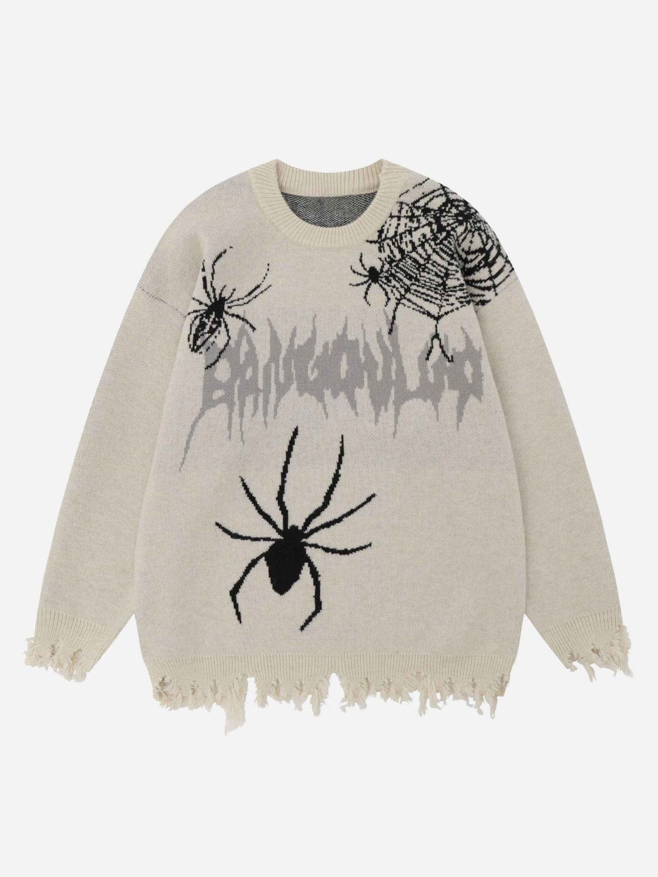 Niceprimes  Spiderweb Jacquard Sweater with Crochet and Distressed Knit