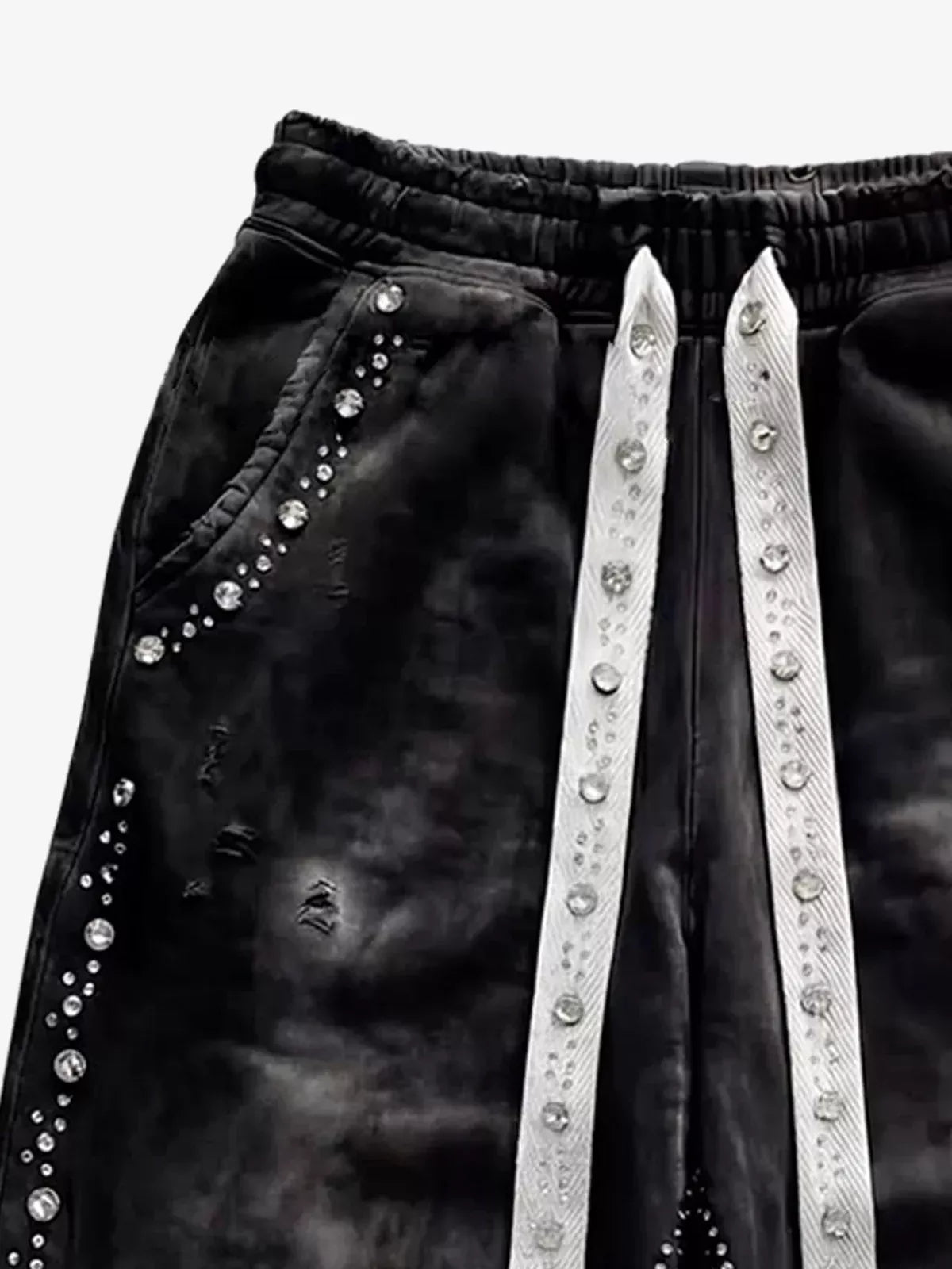 Rhinestone Distressed Sweatpants