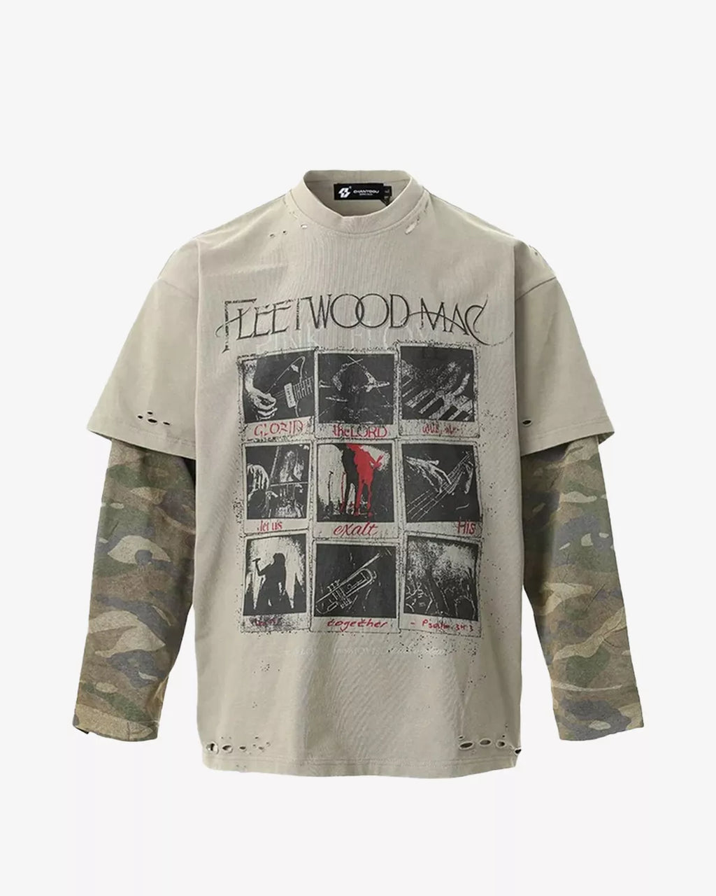 Vintage Distressed Camo Layered Graphic Tee
