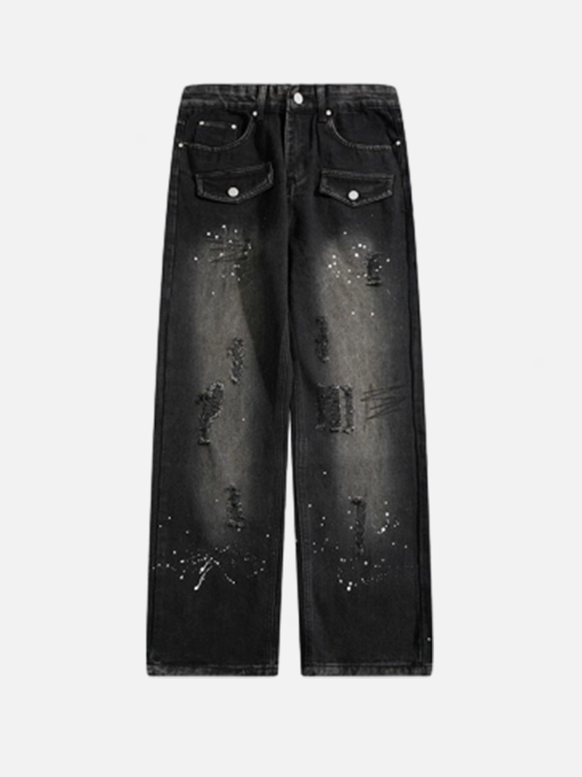 Niceprimes Heavy Duty Splatter Painted Distressed Jeans