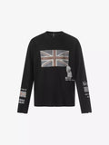 Union-Jack Waffle-Knit Distressed Long-Sleeve Shirt