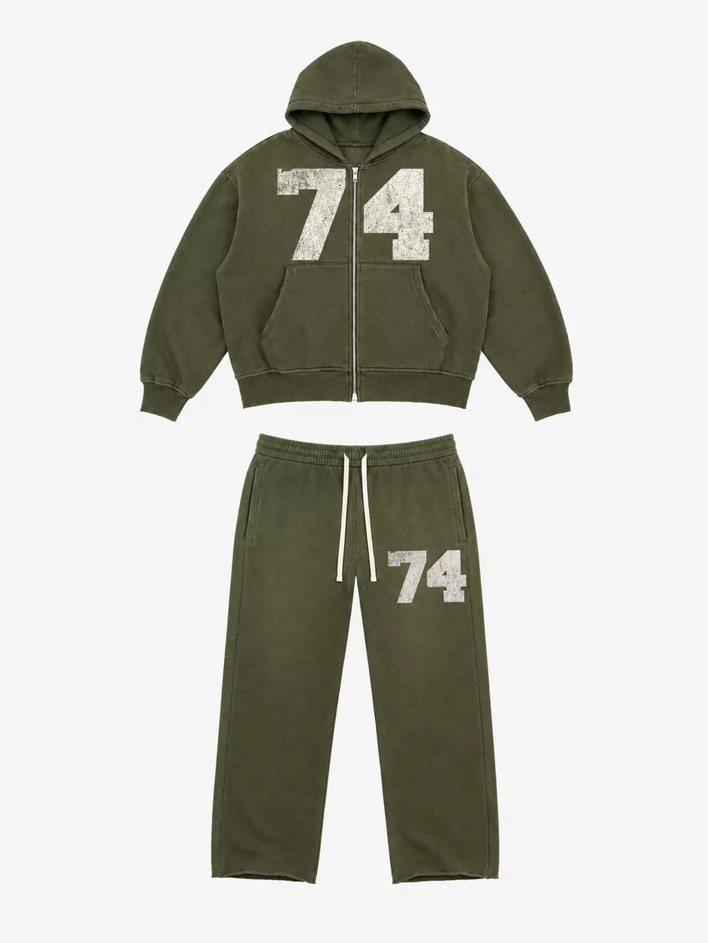 Washed 74 Number Graphic Streetwear Tracksuit Set