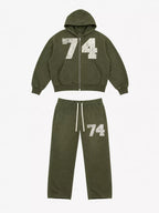 Washed 74 Number Graphic Streetwear Tracksuit Set