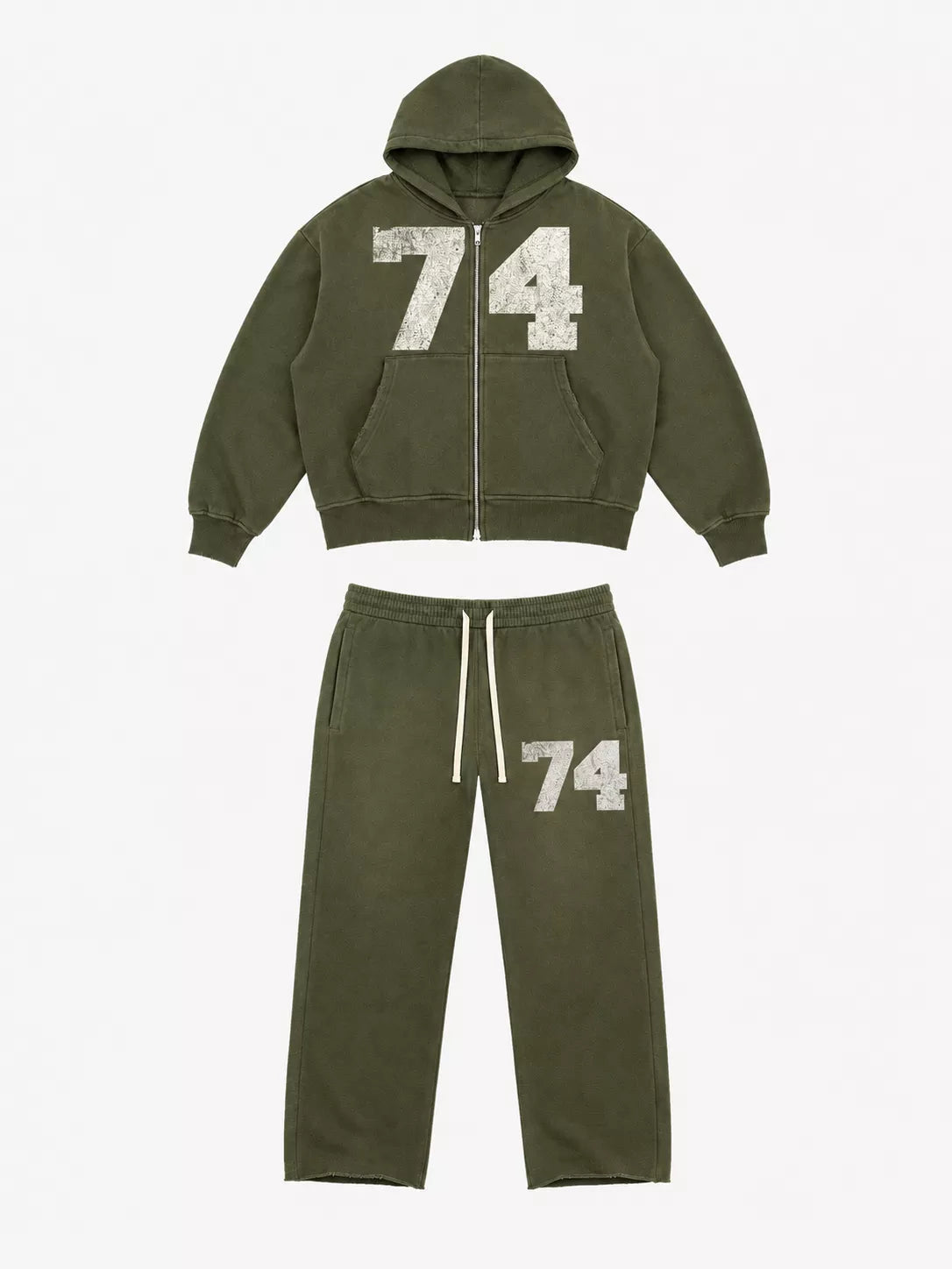 Washed 74 Number Graphic Streetwear Tracksuit Set