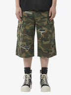Retro Ripped Camouflage Cropped Shorts